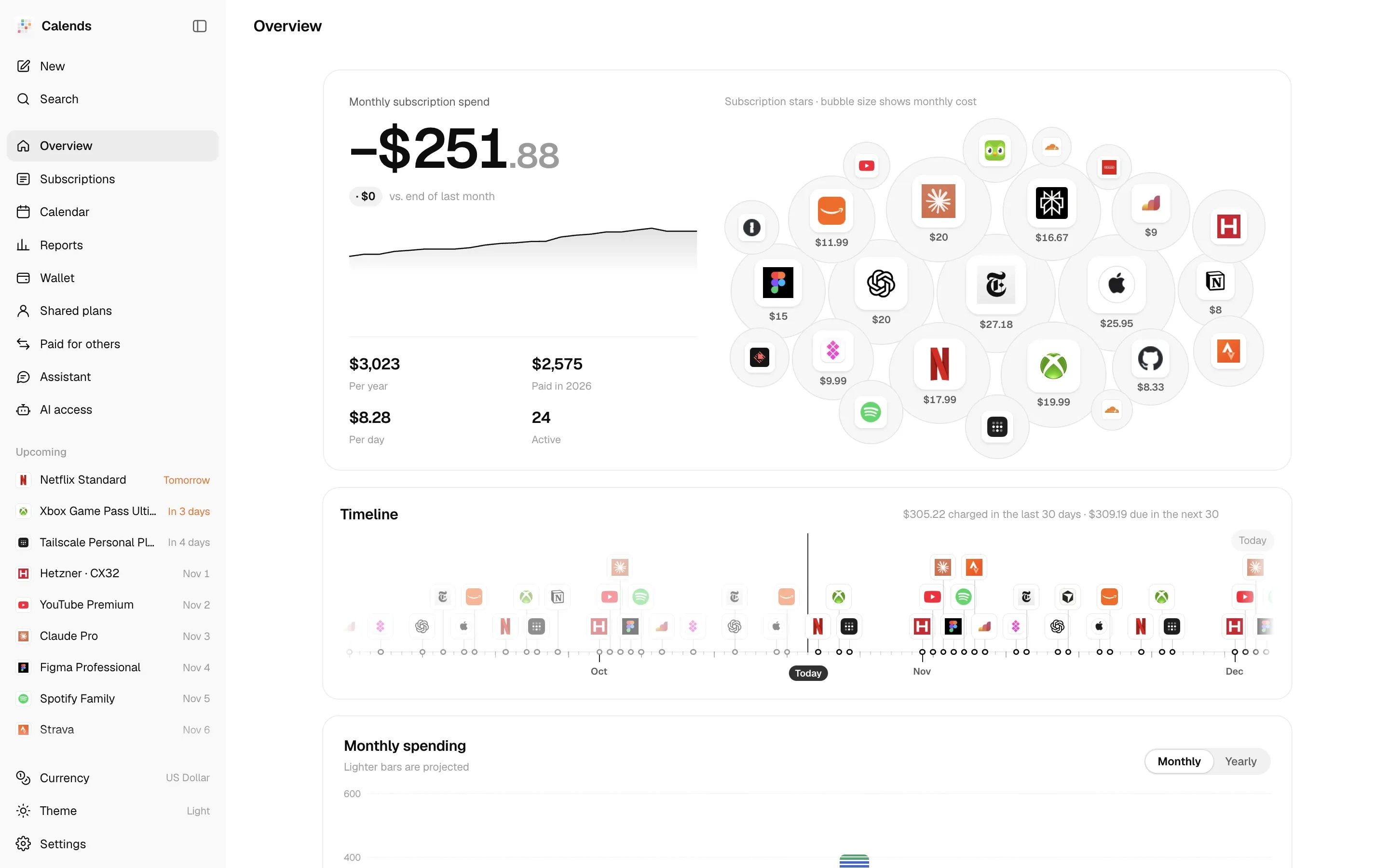 App sidebar and overview