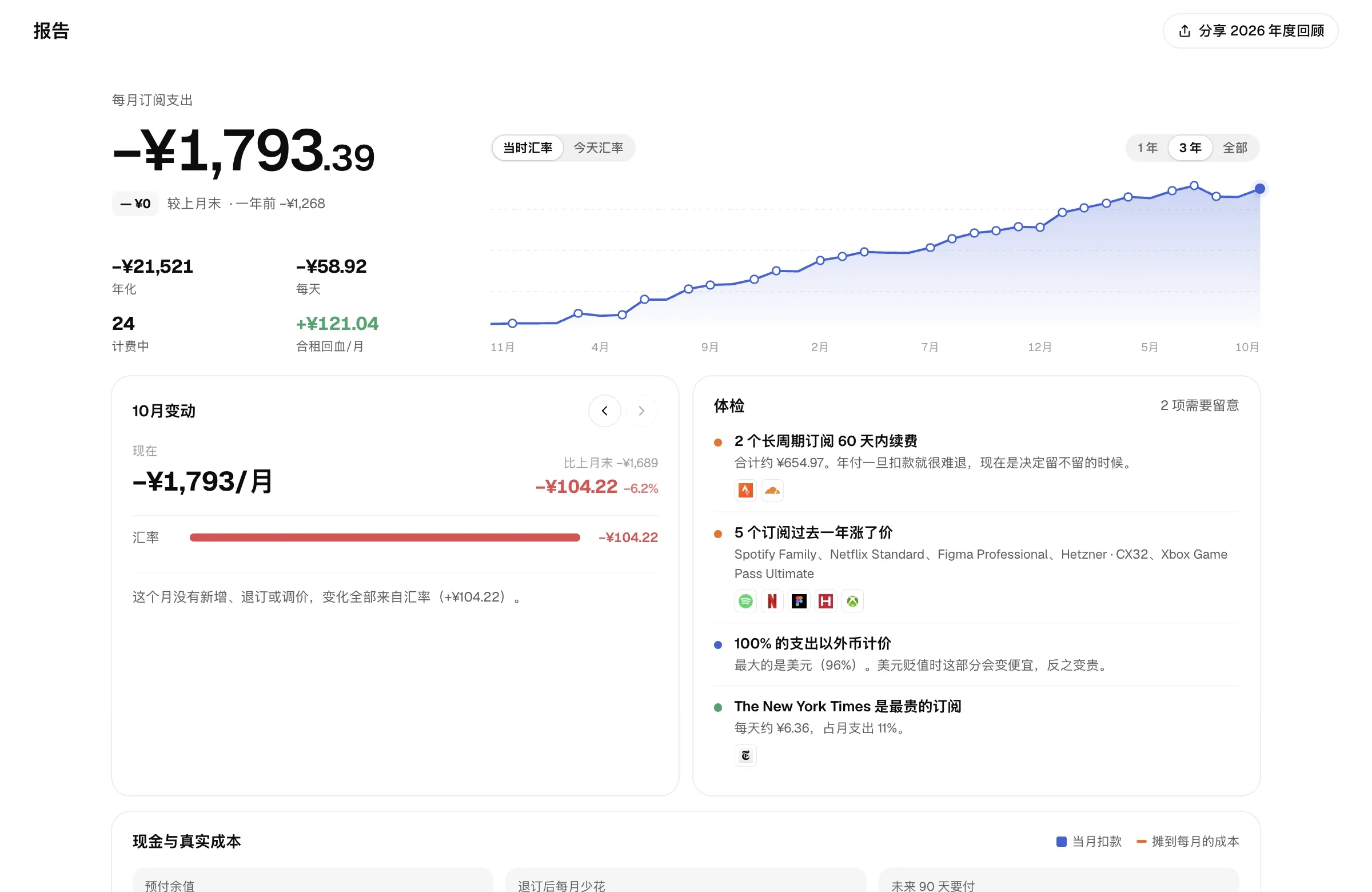 报告中的月度支出和变动来源